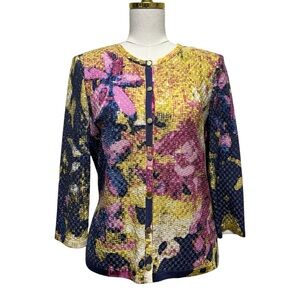 St. John Wool blend Floral Print Button up Cardigan Sweater Size Small